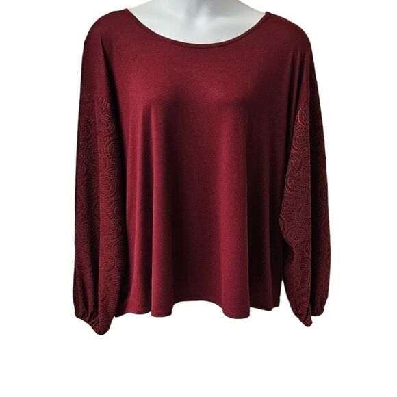 MICHAEL MICHAEL KORS Plus Size ruby red open knit lined longsleeve top 3X - Picture 1 of 13